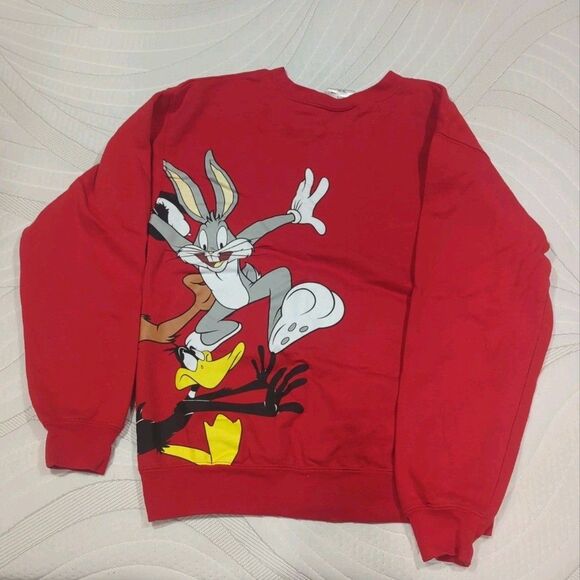 Looney Tunes Sweatshirt Unisex XS Red 90s Y2K Style Cartooncore Streetwear Crew - Picture 2 of 8